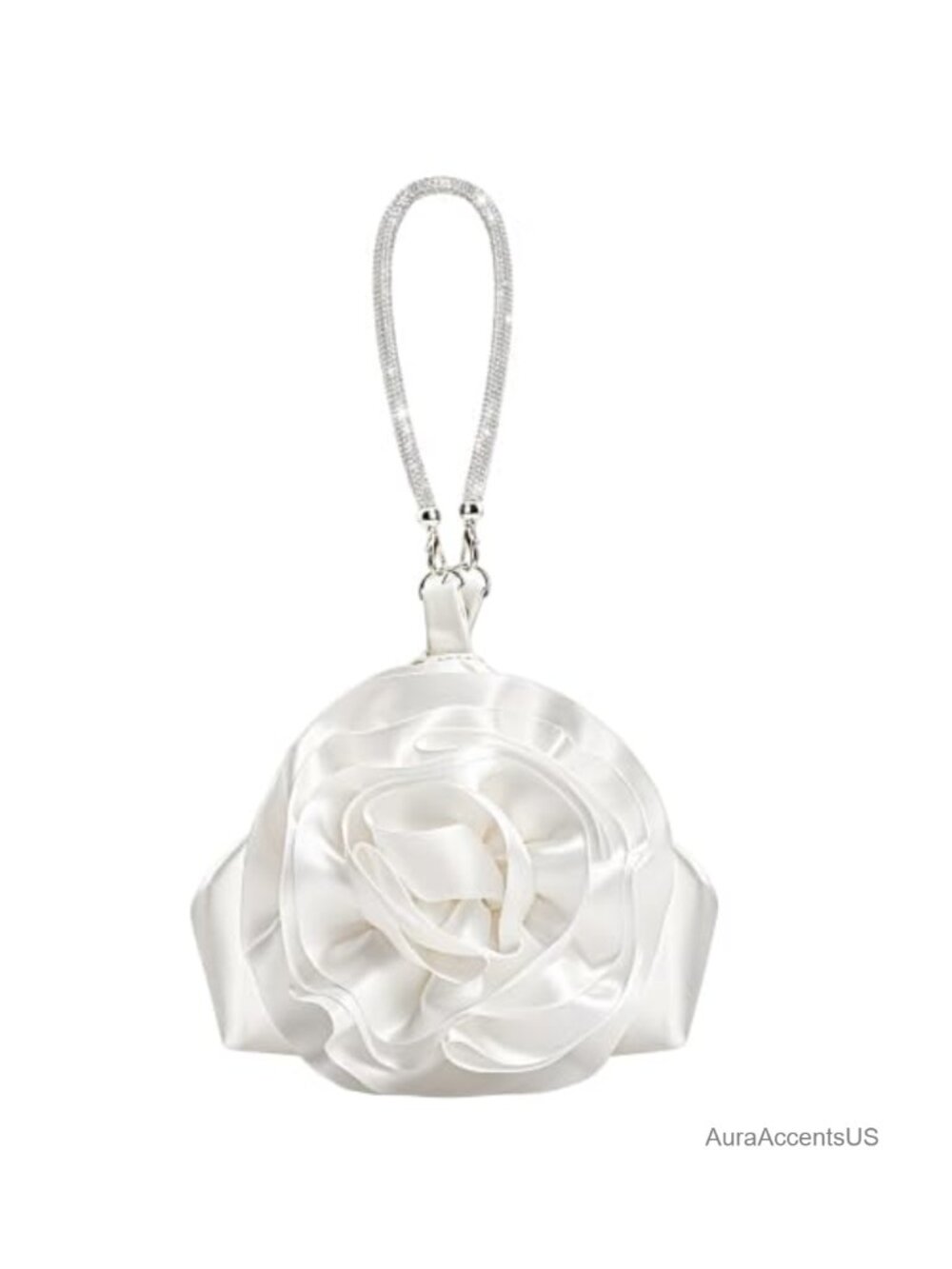 Satin Floral Evening Clutch Rhinestone Wristlet Formal Bag